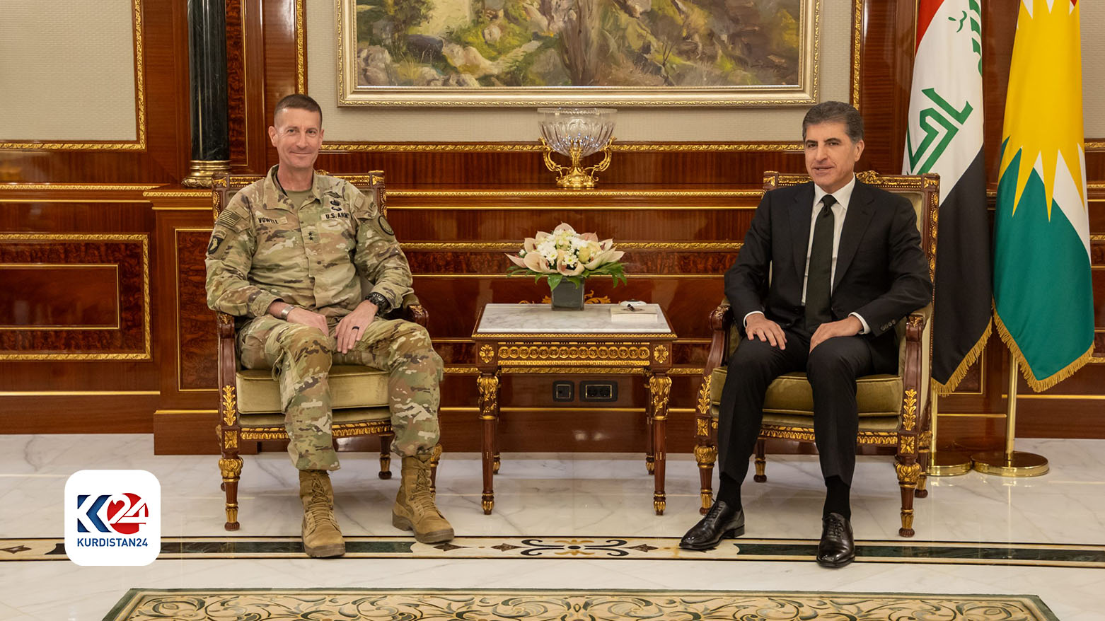 Kurdistan Region's President Nechirvan Barzani thanks Maj. Gen. Joel Vowell for service in Iraq, Syria